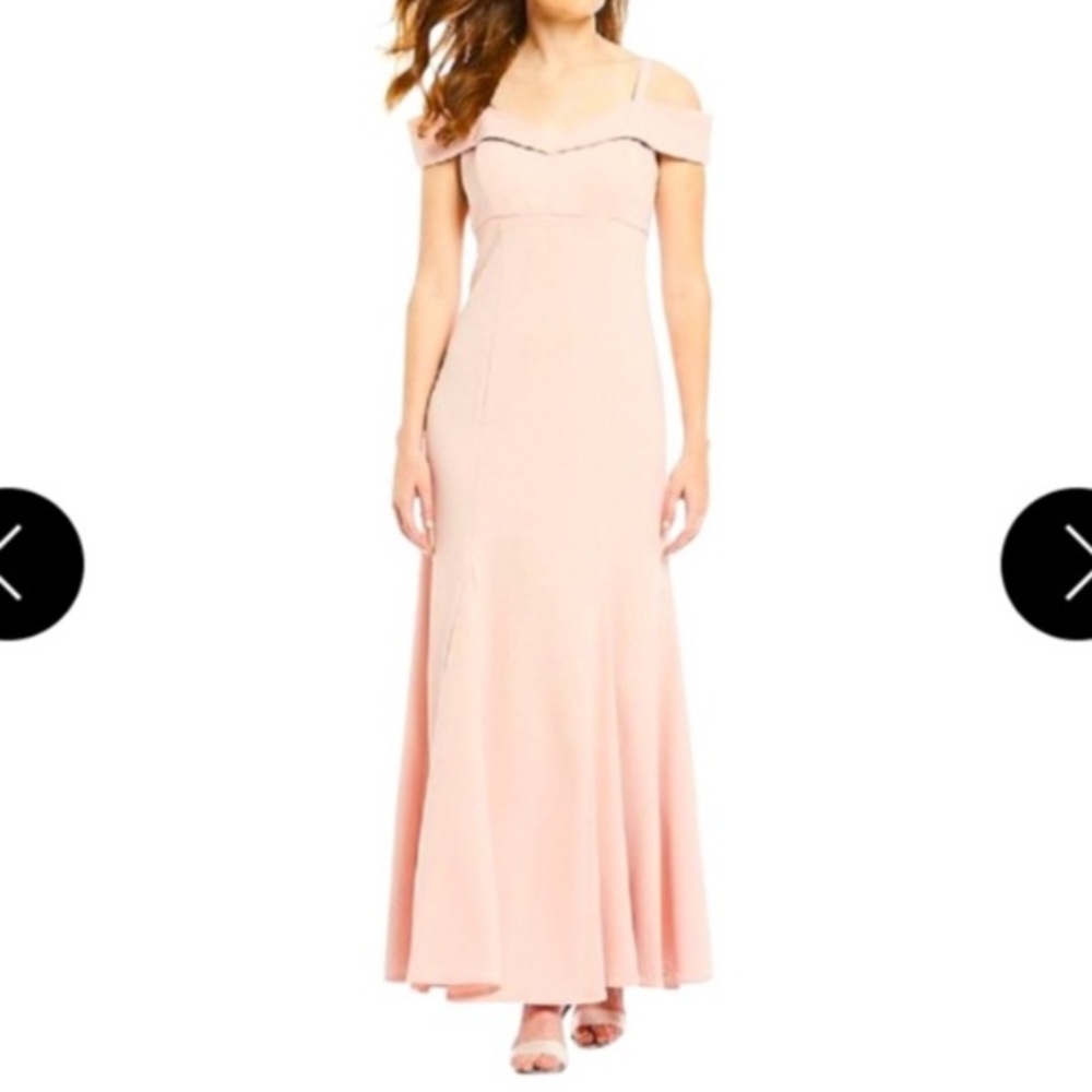 Blush off the shoulder dress